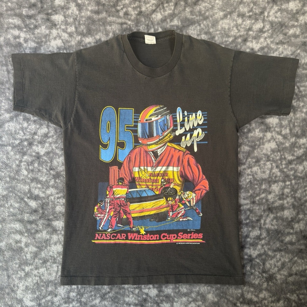 1995 NASCAR Winston Cup Line Up TShirt Mens Size L Vintage Black Double Sided